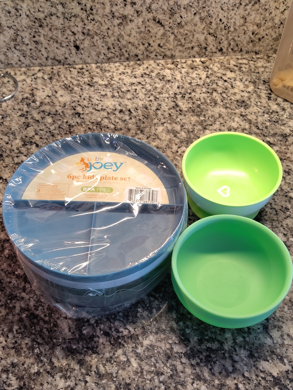 Joey 5-Piece Kids Plate and Bowl Set - Blue and Green